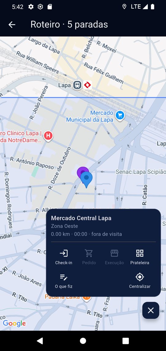 Mapa do app com a área do setor e o check-in liberado dentro dela